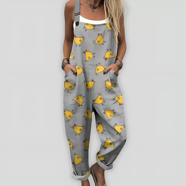 Women's Lemon Print Pocket Dungaree Jumpsuit