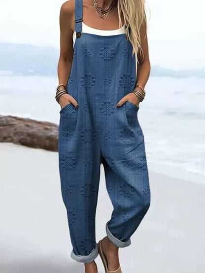 Women's Embroidered Pocket Dungaree Jumpsuit