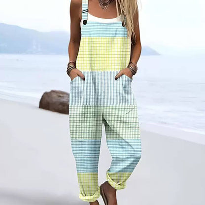 Women's Color Block Pocket Dungaree Jumpsuit