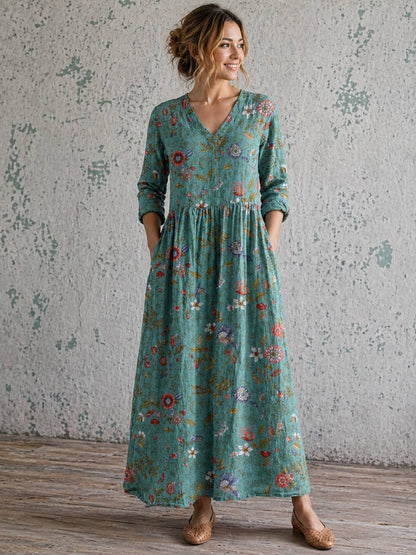 Women's Boho Floral Long Sleeve Maxi Dress