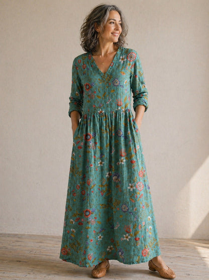 Women's Boho Floral Long Sleeve Maxi Dress