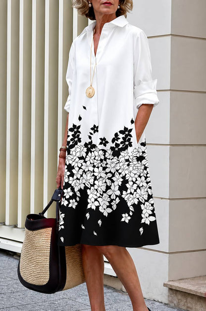Women's Floral Long Sleeve Collared Dress
