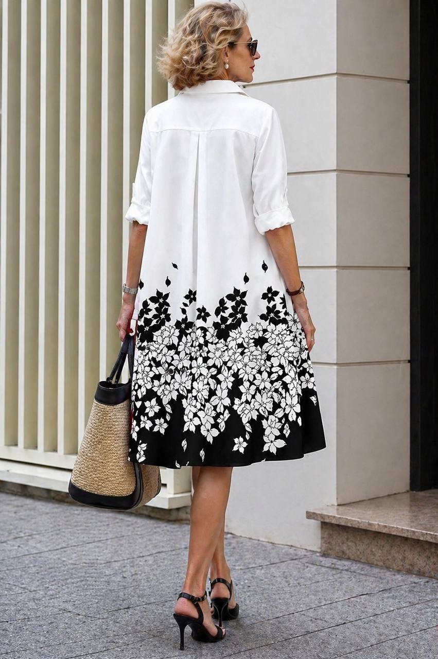 Women's Floral Long Sleeve Collared Dress