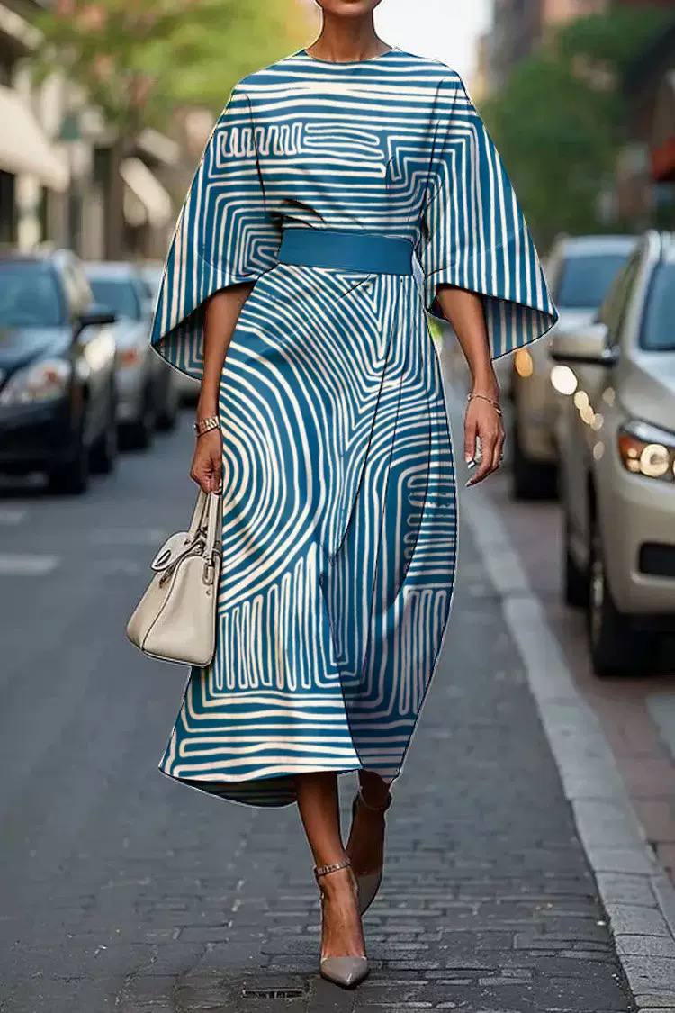 Women's Belted Midi Dress -  Round NeckBelted Dress