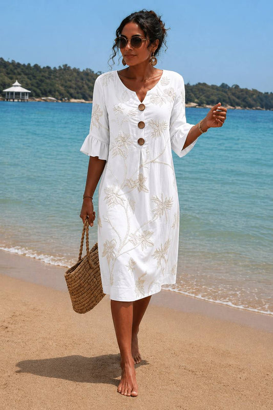 Women's Boho Embroidered Beach Midi Dress