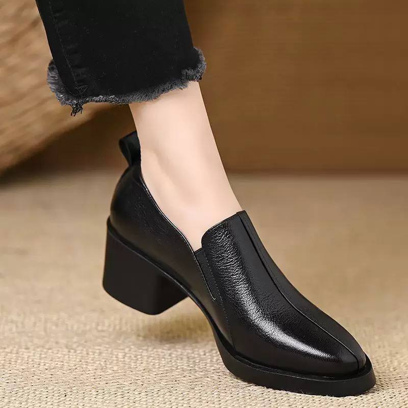 Women's Chunky Block Heel Leather Ankle Boots