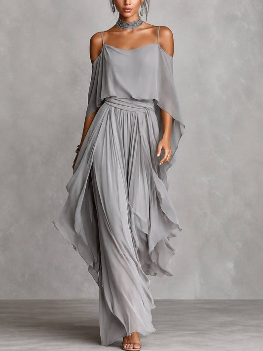 Women's Elegant Cold Shoulder Chiffon Two-Piece Set