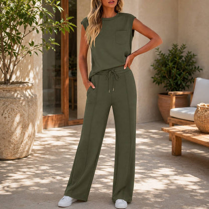 Women's Casual Sleeveless Wide Leg Lounge Two-Piece Set