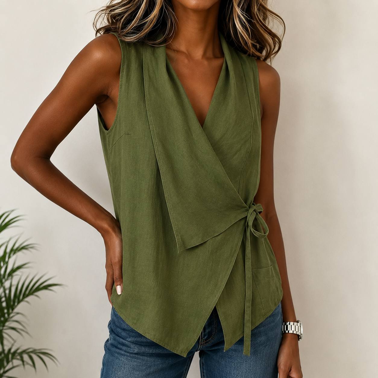 Women's Sleeveless Wrap Tie Top