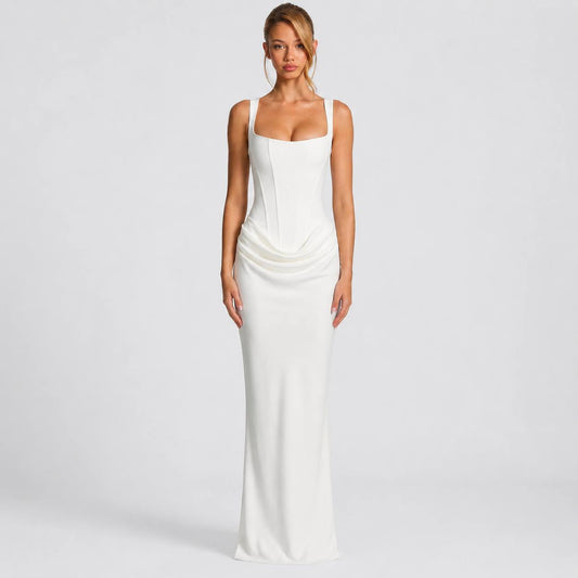 Women's White Sleeveless Corset Maxi Gown