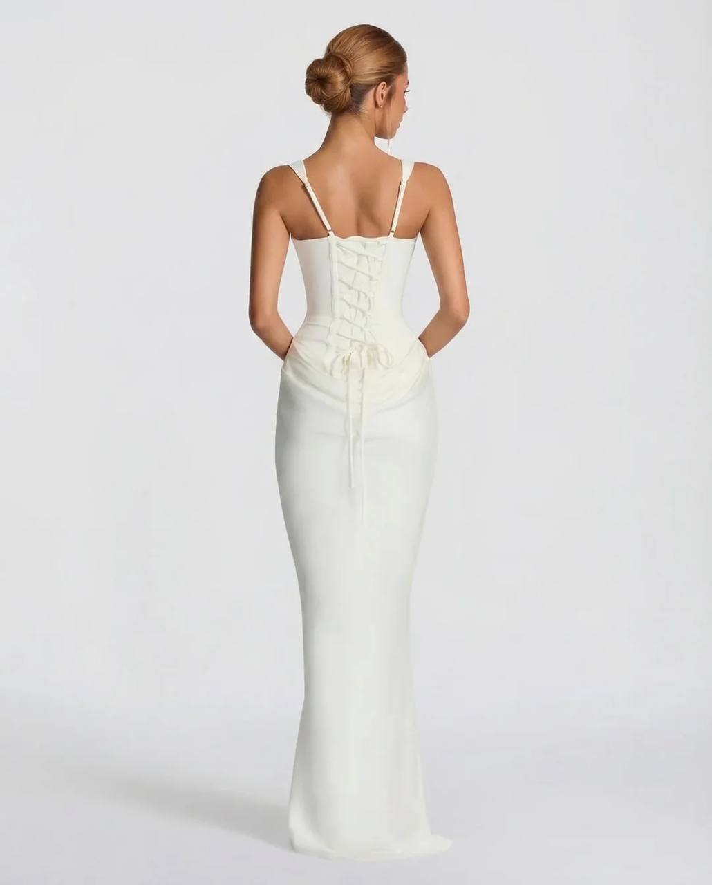 Women's White Sleeveless Corset Maxi Gown