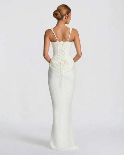 Women's White Sleeveless Corset Maxi Gown