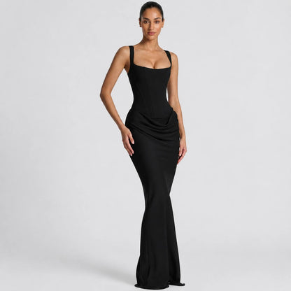 Women's White Sleeveless Corset Maxi Gown