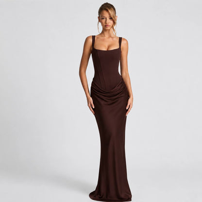 Women's White Sleeveless Corset Maxi Gown