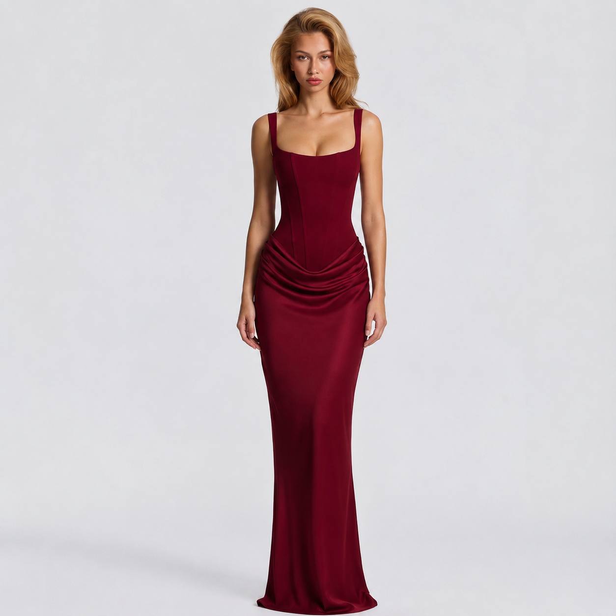 Women's White Sleeveless Corset Maxi Gown