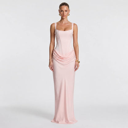 Women's White Sleeveless Corset Maxi Gown