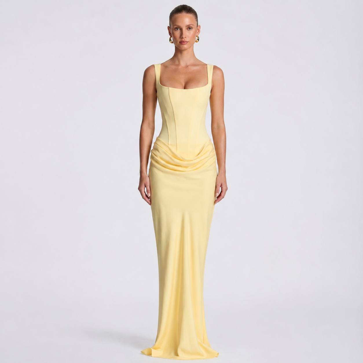Women's White Sleeveless Corset Maxi Gown
