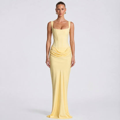 Women's White Sleeveless Corset Maxi Gown
