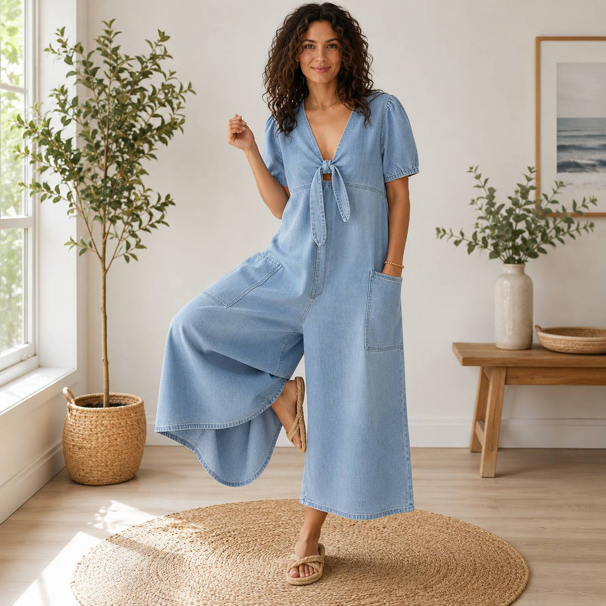 Women's Denim Wide Leg Jumpsuit