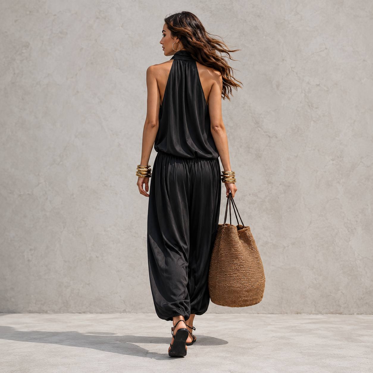 Women's Sleeveless Drape Top & Harem Pants Set