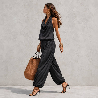 Women's Sleeveless Drape Top & Harem Pants Set