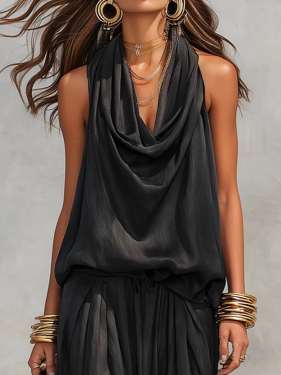 Women's Sleeveless Drape Top & Harem Pants Set