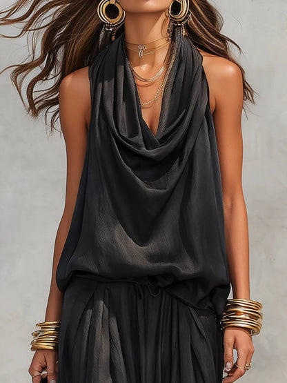 Women's Sleeveless Drape Top & Harem Pants Set