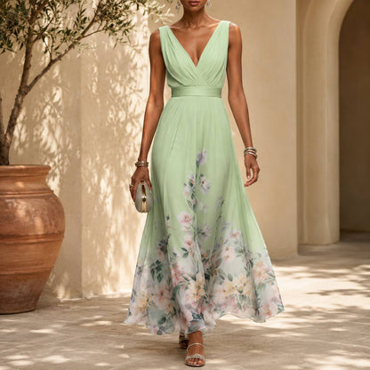 Women's Floral Chiffon Maxi Dress