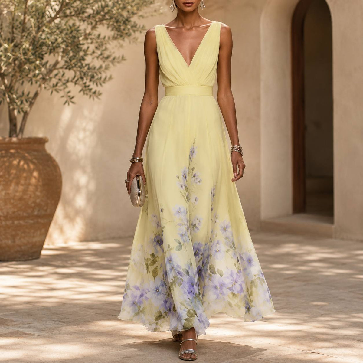 Women's Floral Chiffon Maxi Dress
