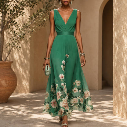 Women's Floral Chiffon Maxi Dress
