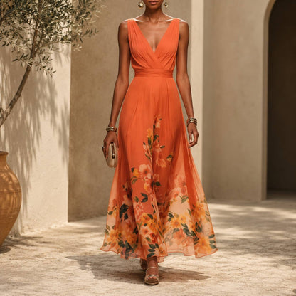 Women's Floral Chiffon Maxi Dress