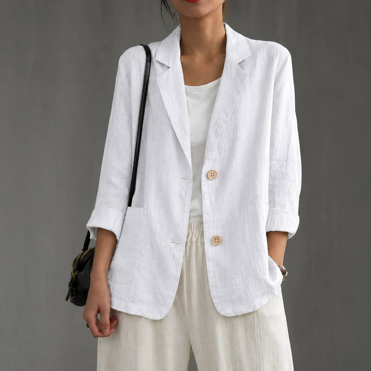 Women's Cotton Relaxed Single Button Blazer