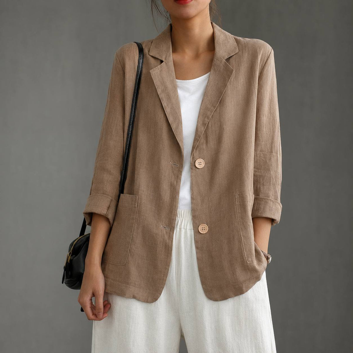 Women's Cotton Relaxed Single Button Blazer