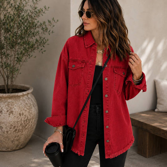 Women's Oversized Frayed Hem Denim Jacket