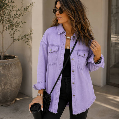 Women's Oversized Frayed Hem Denim Jacket
