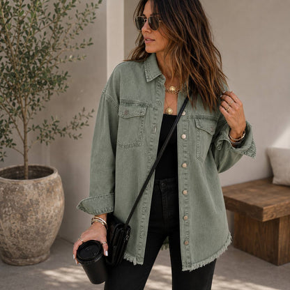 Women's Oversized Frayed Hem Denim Jacket