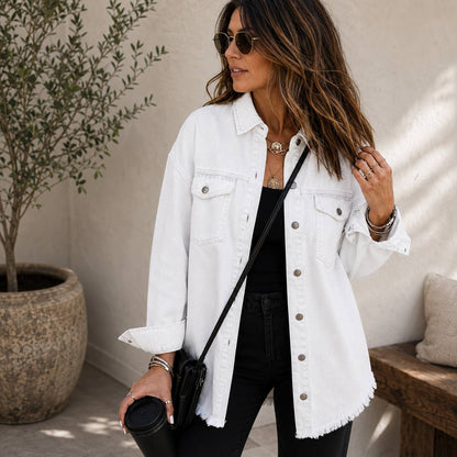 Women's Oversized Frayed Hem Denim Jacket