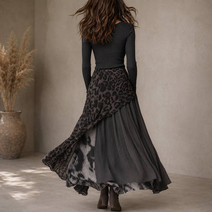 Women's Leopard Print Layered Maxi Dress