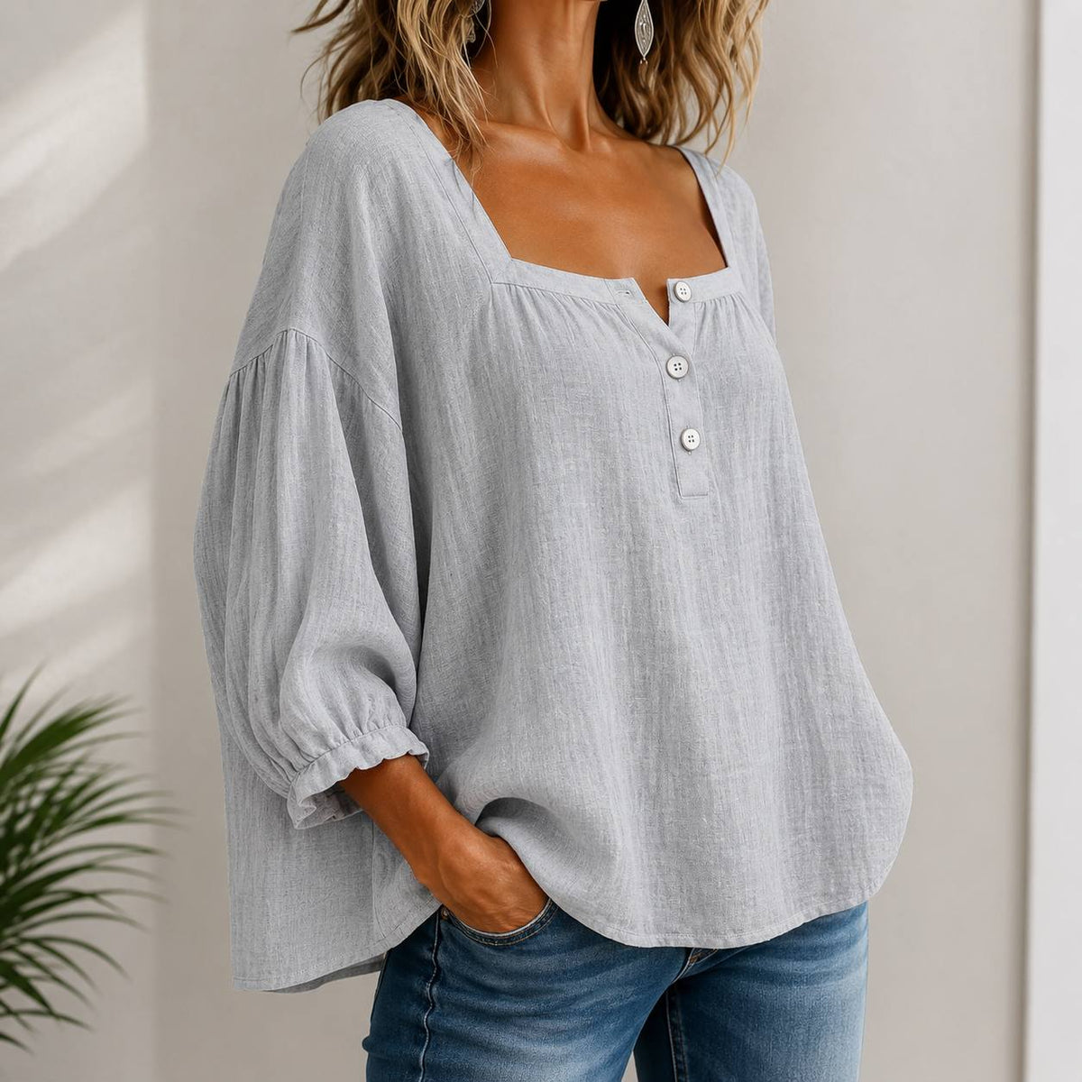 Women's Oversized Button Detail Blouse