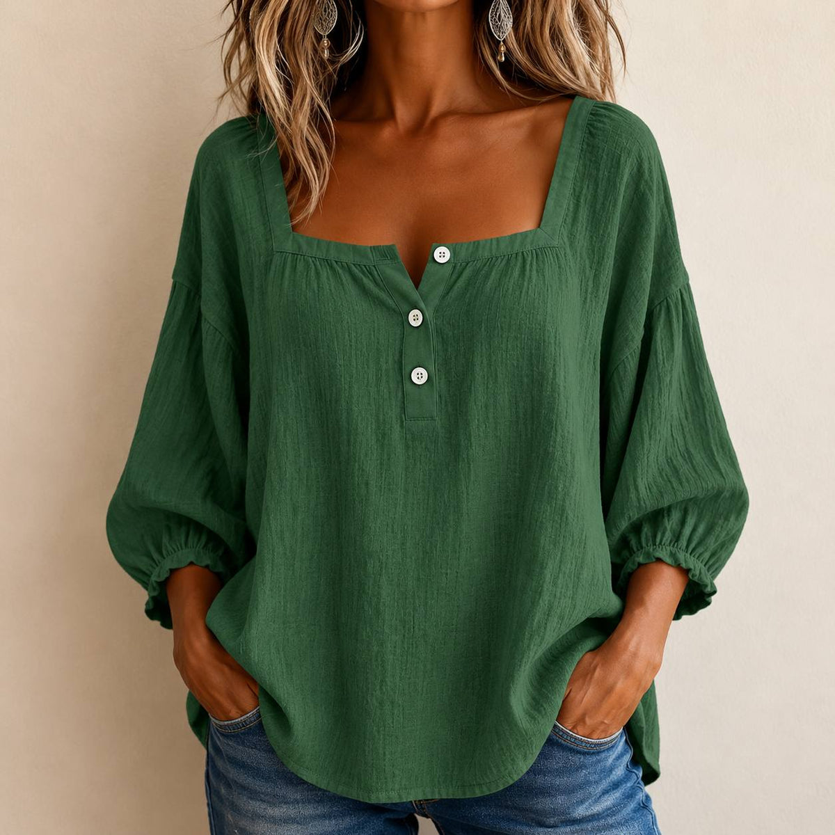 Women's Oversized Button Detail Blouse
