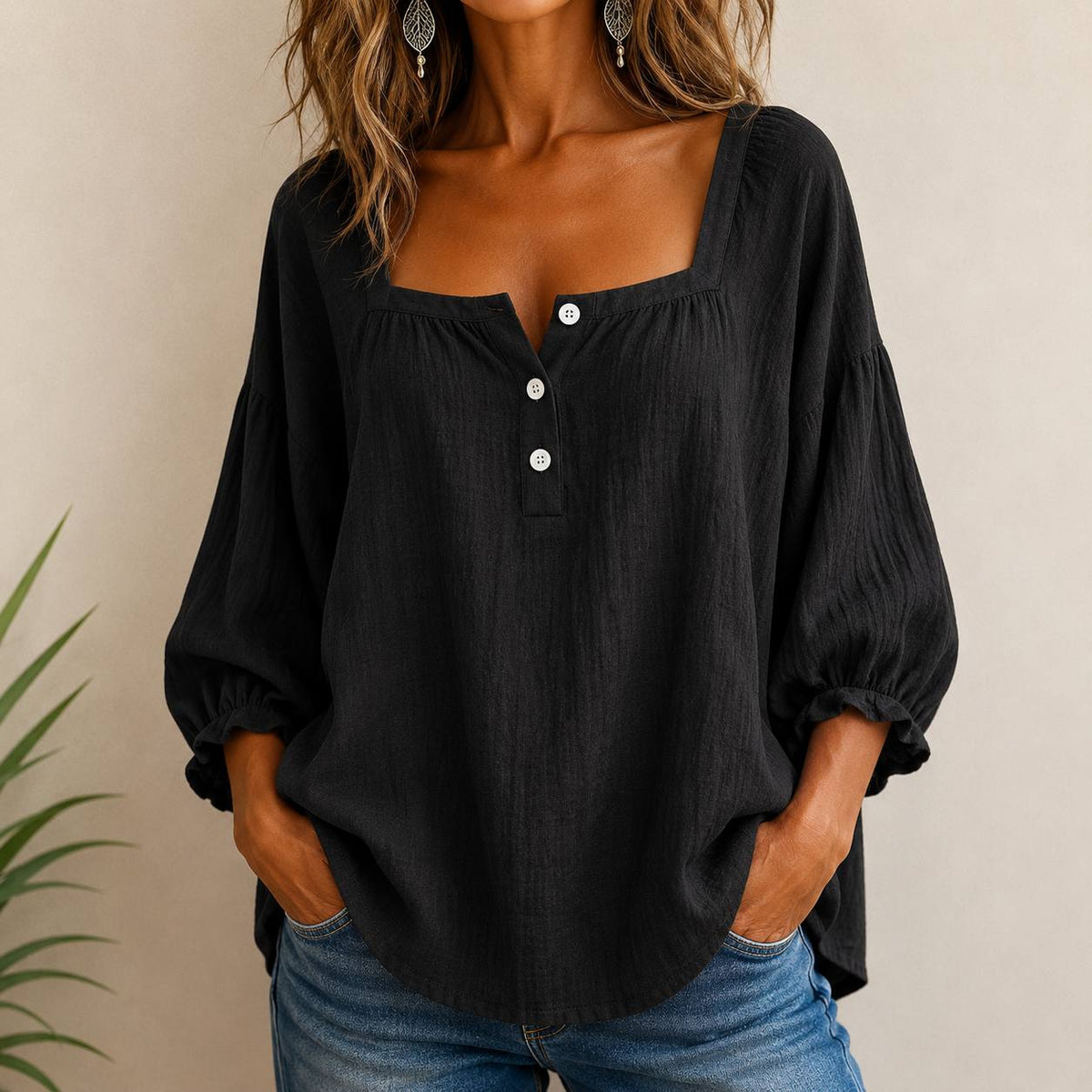 Women's Oversized Button Detail Blouse