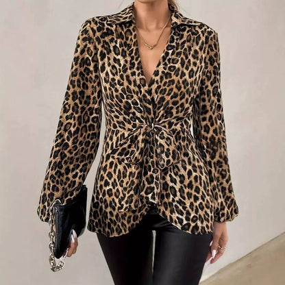 Women's Leopard Print Twist Front Blouse