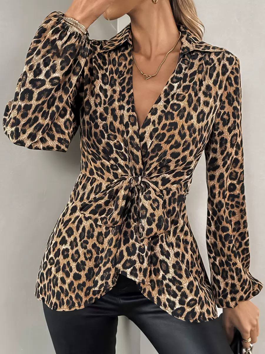 Women's Leopard Print Twist Front Blouse