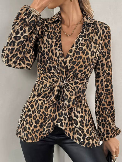 Women's Leopard Print Twist Front Blouse