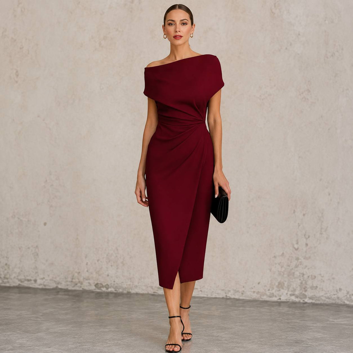 Women's Off Shoulder Ruched Midi Dress