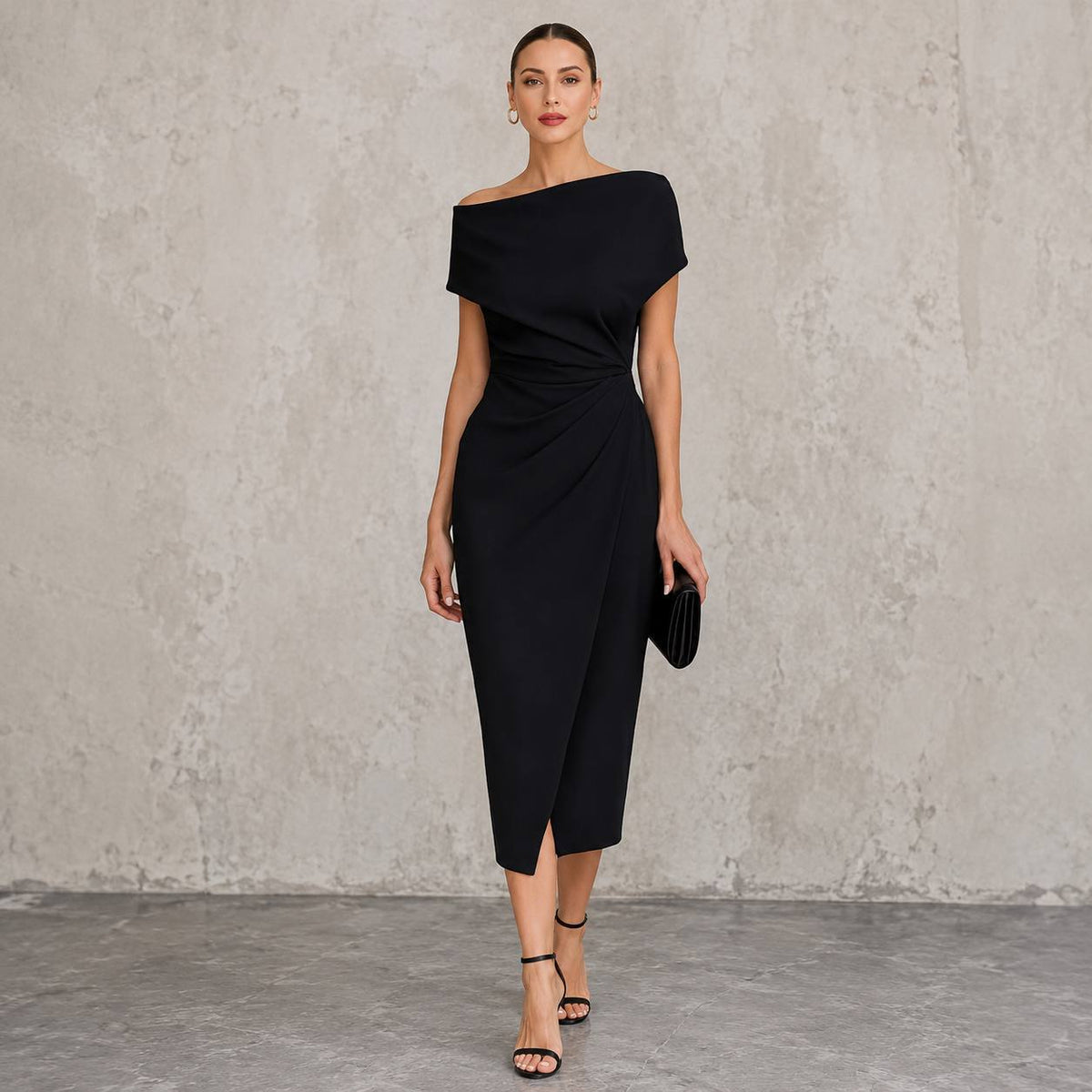 Women's Off Shoulder Ruched Midi Dress