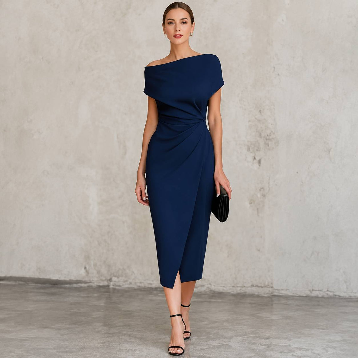Women's Off Shoulder Ruched Midi Dress