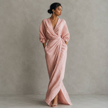 Women's Ruched Wrap Maxi Dress