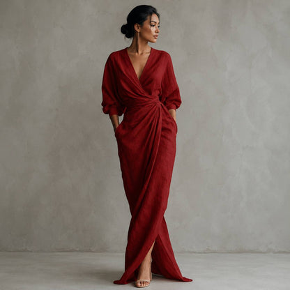 Women's Ruched Wrap Maxi Dress
