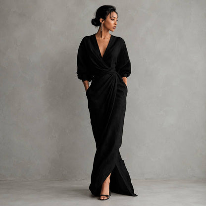 Women's Ruched Wrap Maxi Dress